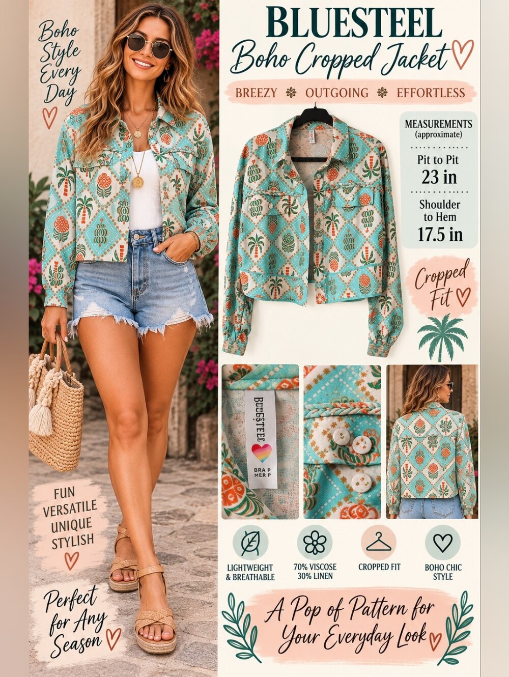 Bluesteel Linen & Viscose Jacket - Tropical Floral